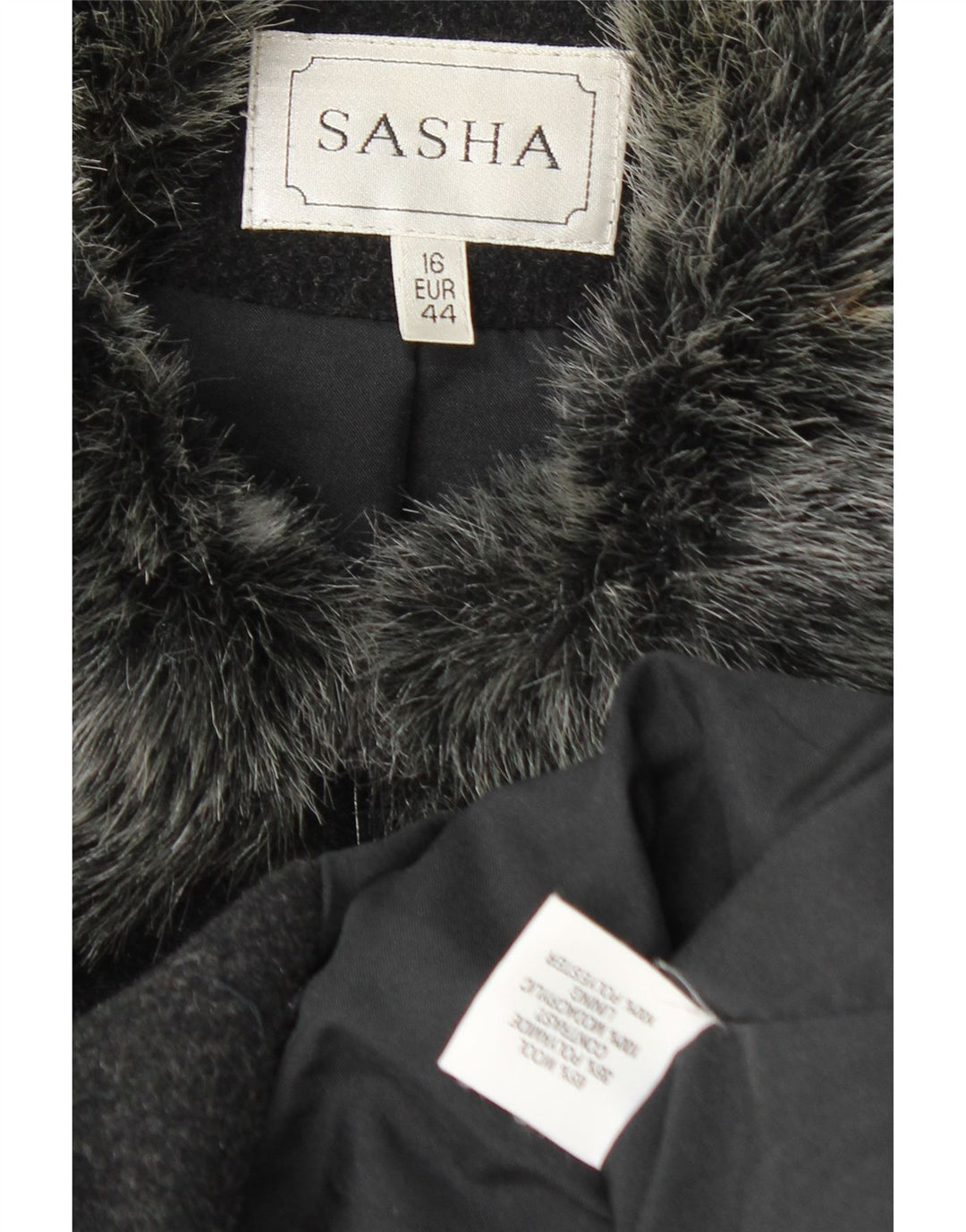 Женский бомбер Sasha UK 16, большая черная шерсть