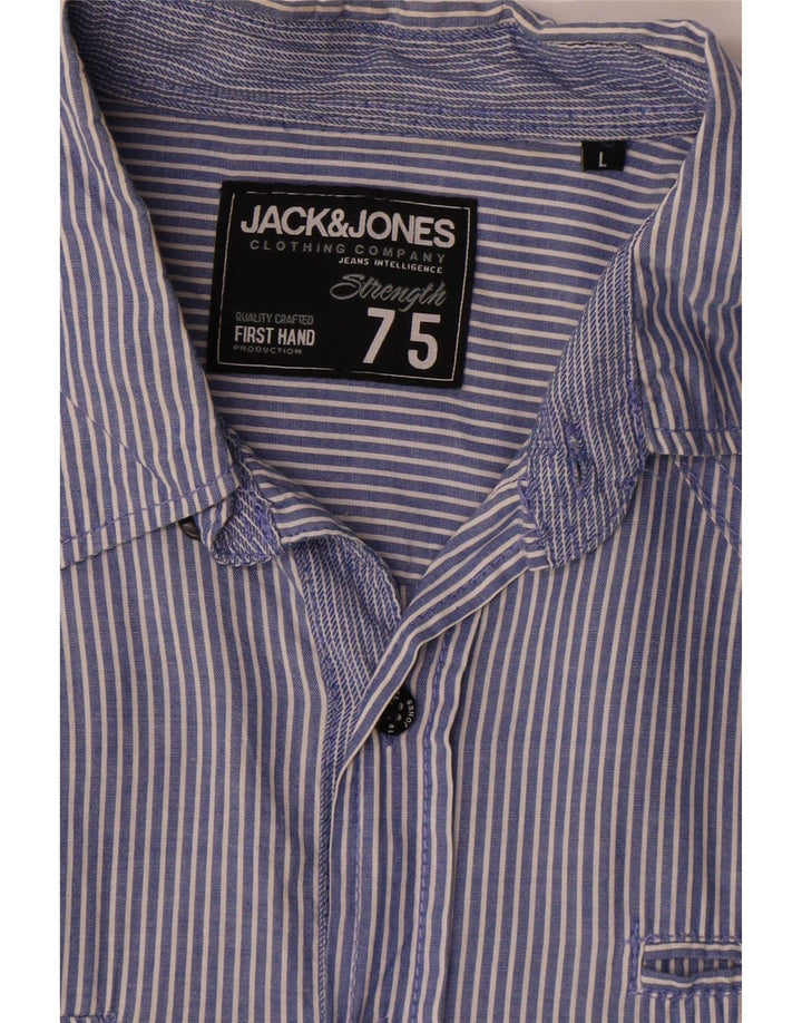 Мужская рубашка с коротким рукавом Jack & Jones в большую синюю полоску