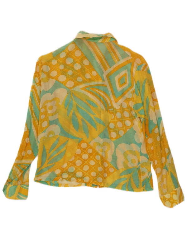 Винтажная женская прозрачная блузка-рубашка UK 12, средний желтый цвет с цветочным принтом