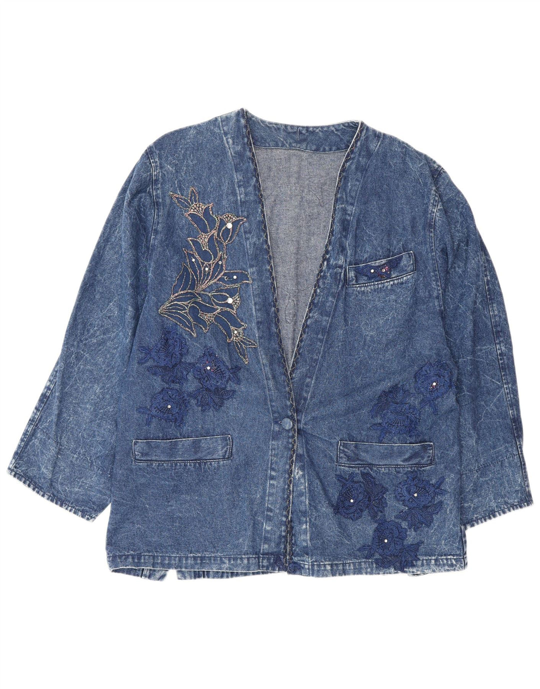 Винтажная женская джинсовая куртка свободного кроя с рисунком IT 42, хлопковый цвет среднего синего цвета