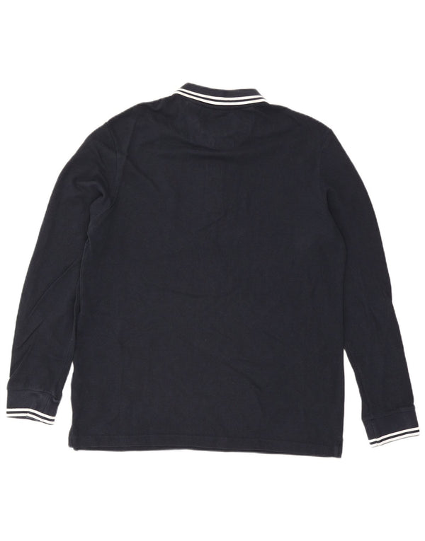 Lyle & Scott Mens Long Sleeve Polo Shirt XL Navy Blue Cotton