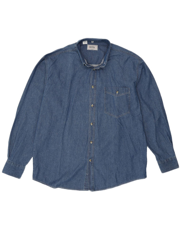 Мужская джинсовая рубашка VINTAGE, размер 43/44 XL, синяя, хлопок