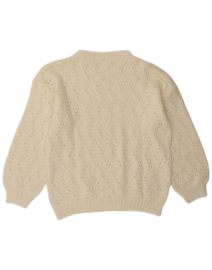 VINTAGE Womens Crew Neck Jumper Sweater UK 14 Medium Off White