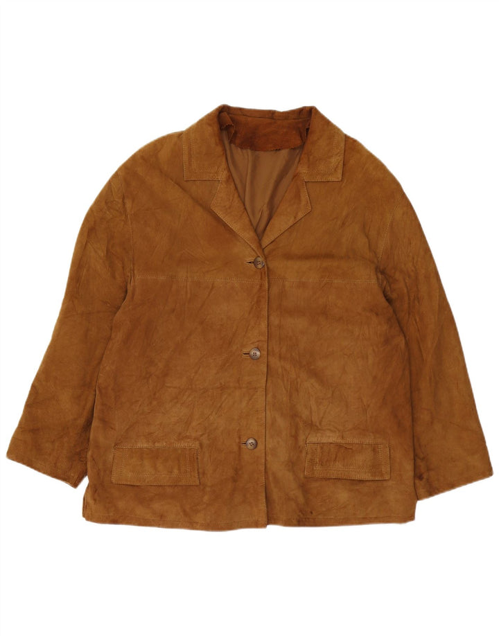 ВИНТАЖНЫЙ женский замшевый пиджак на 3 пуговицах, Великобритания 16, большой коричневый цвет