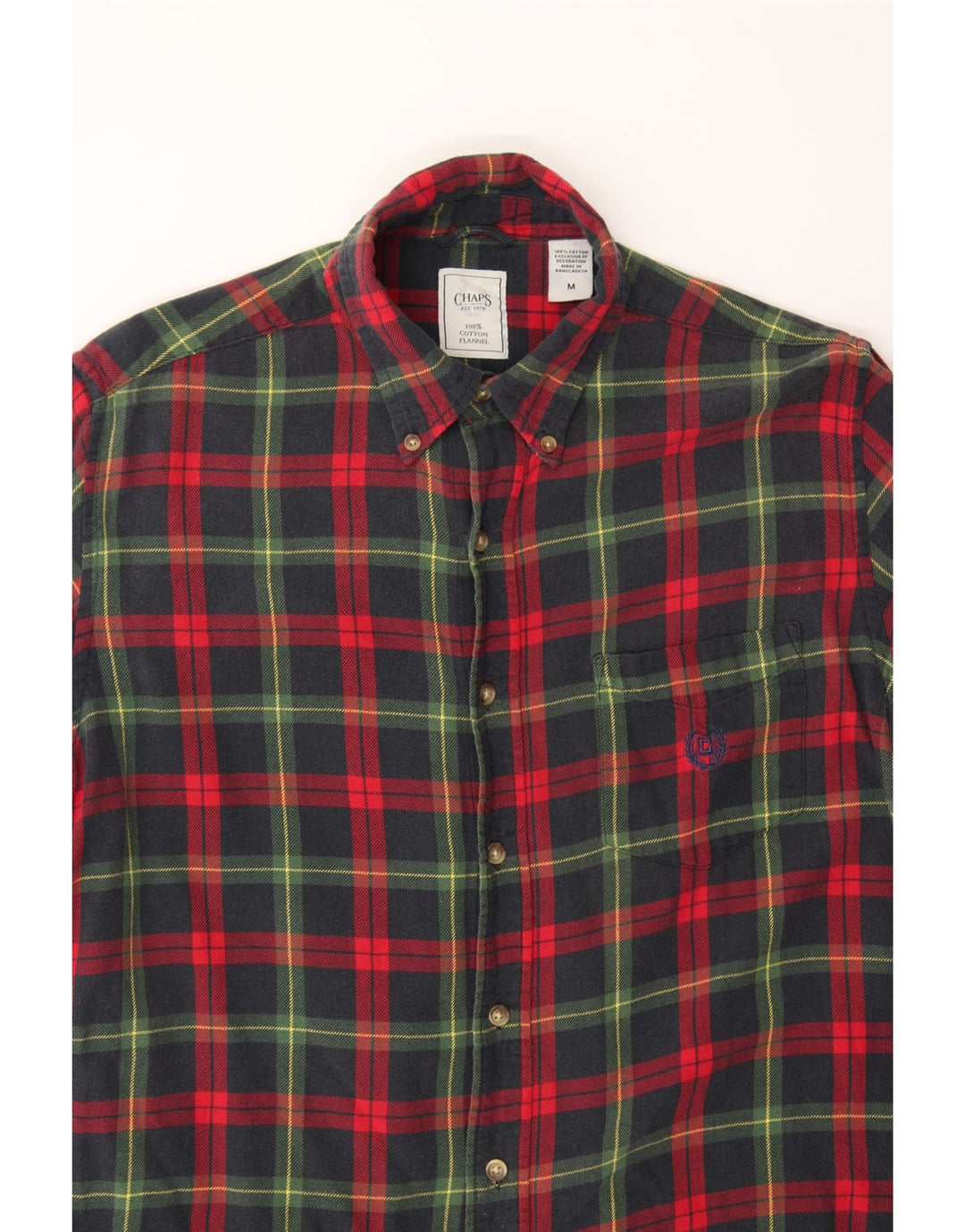 CHAPS Mens Flannel Shirt Medium Navy Blue Check Cotton Vintage Chaps and Second-Hand Chaps from Messina Hembry 