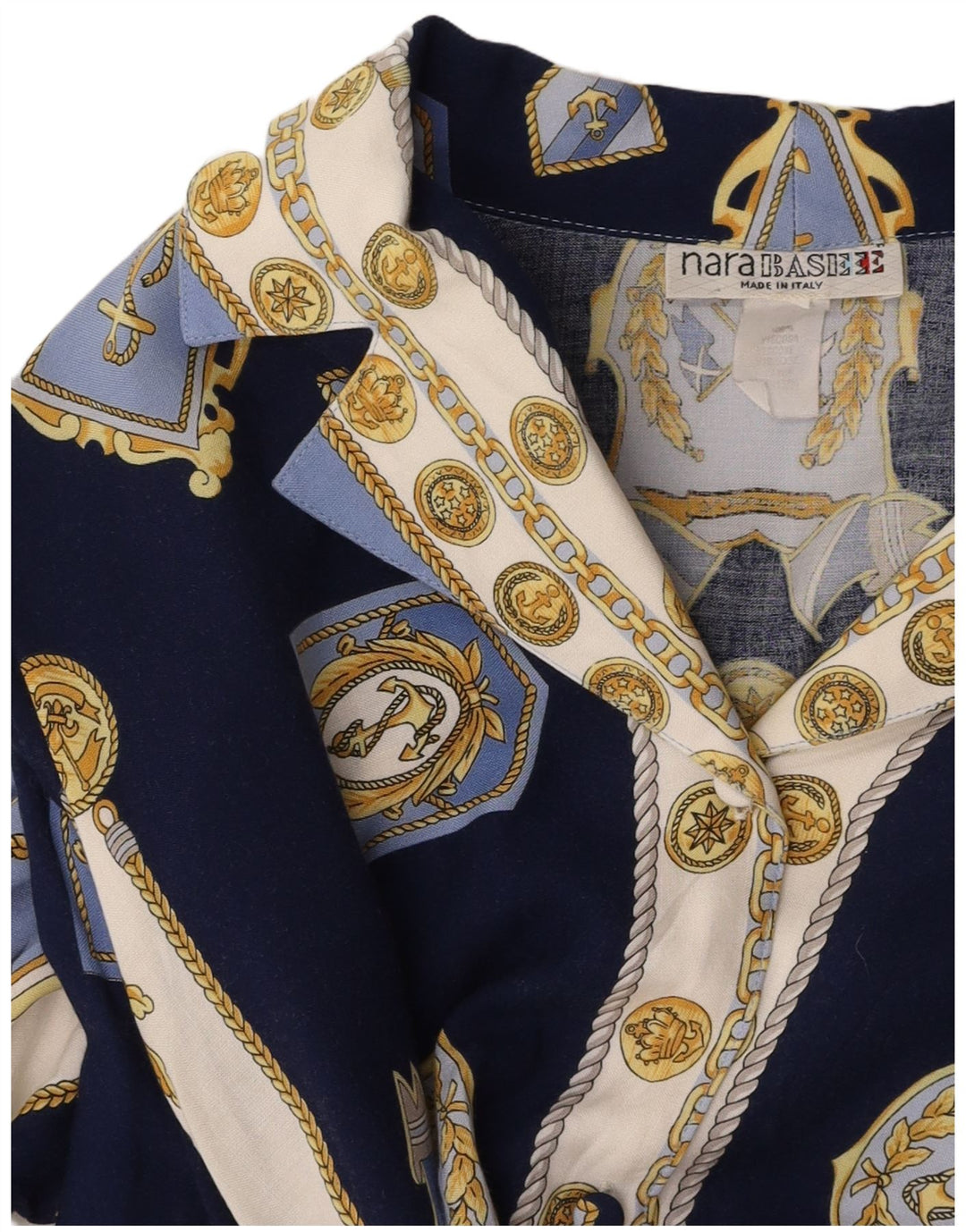 ВИНТАЖНАЯ Женская блузка-рубашка с абстрактным узором, Великобритания 14, средний темно-синий цвет