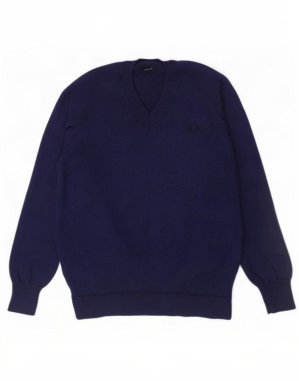 Мужской джемпер с v-образным вырезом Fred Perry, большой темно-синий шерстяной свитер