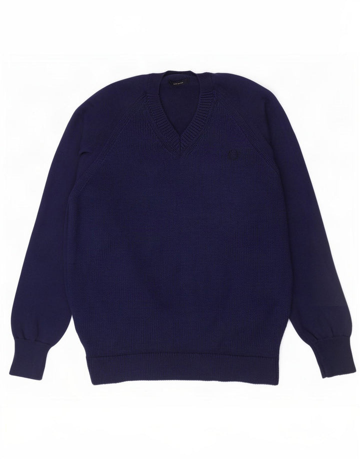 Мужской джемпер с v-образным вырезом Fred Perry, большой темно-синий шерстяной свитер