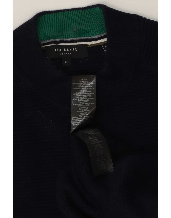 Ted Baker Mens Turtle Neck Jumper Sweater Size 3 Medium Navy Blue Cotton