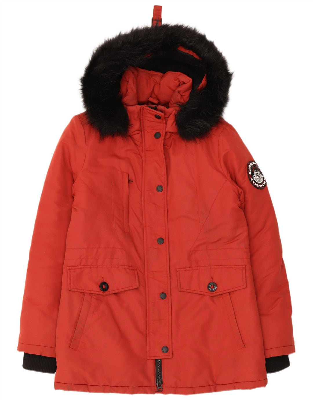 Женская парка большого размера с капюшоном Superdry UK 10, маленькая, красная, с цветными блоками