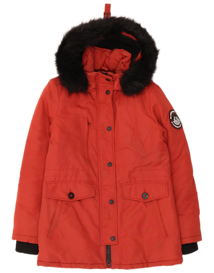Женская парка большого размера с капюшоном Superdry UK 10, маленькая, красная, с цветными блоками
