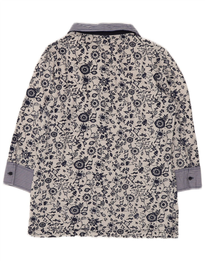 ELLESSE Womens 3/4 Sleeve Pullover Shirt UK 14 Large White Floral Cotton