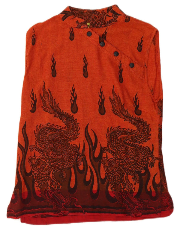 Винтажная женская блузка без рукавов, топ UK 14, средний оранжевый цвет с животным принтом
