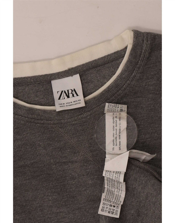 Мужской топ Zara с длинным рукавом, средний серый хлопок