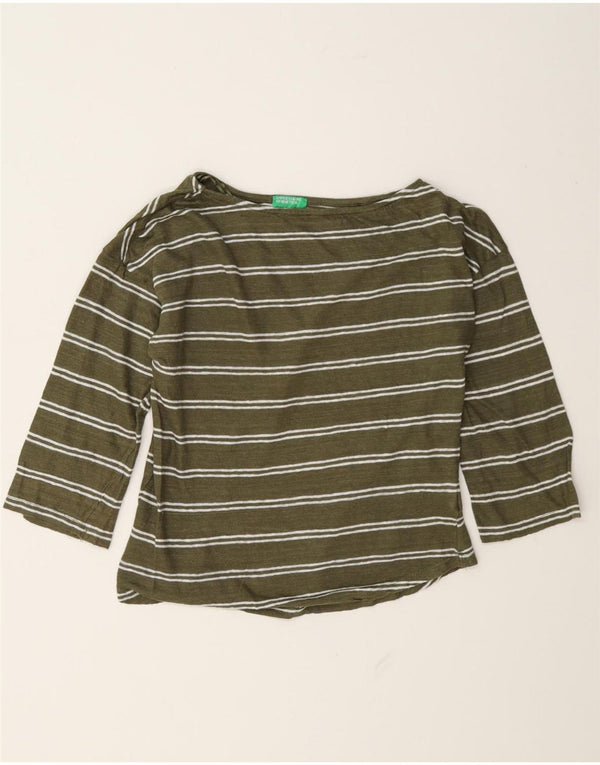 Женский оверсайз-топ Benetton с рукавом 3/4, UK 6 XS, лен в зеленую полоску