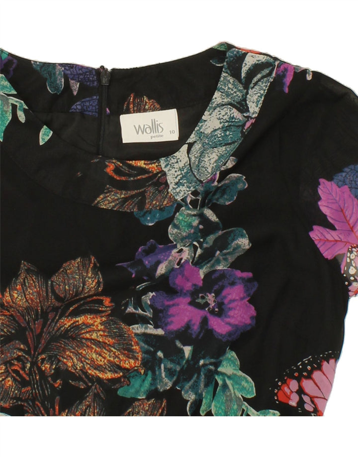 WALLIS Womens A-Line Dress UK 10 Small Black Floral Polyester Vintage Wallis and Second-Hand Wallis from Messina Hembry 