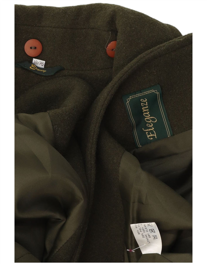 ВИНТАЖНОЕ женское пальто оверсайз UK 10, маленькое зеленое шерстяное пальто