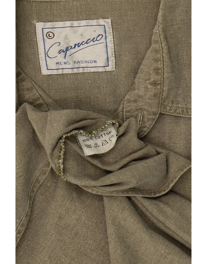 CAPRICCIO Mens Short Sleeve Shirt Large Khaki Cotton Vintage Capriccio and Second-Hand Capriccio from Messina Hembry 