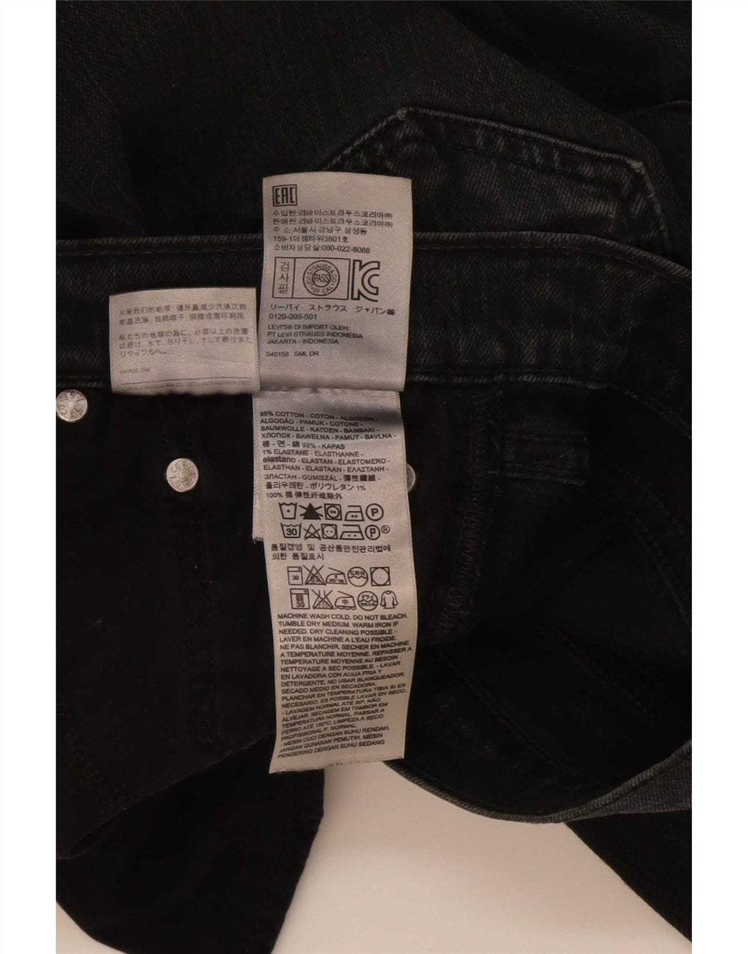 Мужские узкие джинсы Levi's W30 L30, черный хлопок