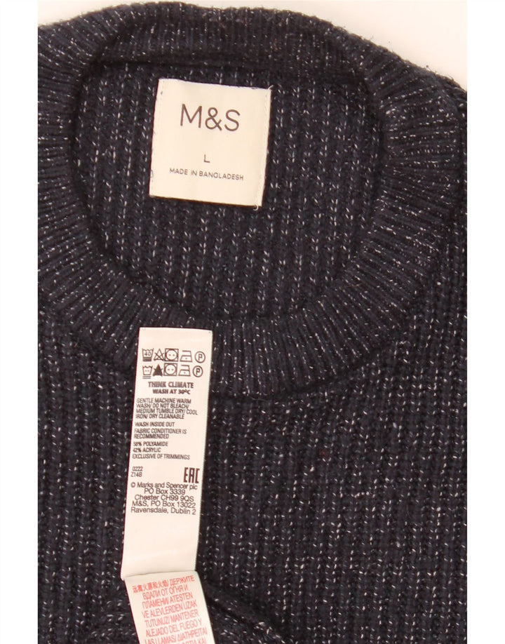 Мужской джемпер с круглым вырезом Marks & Spencer, большой темно-синий в крапинку