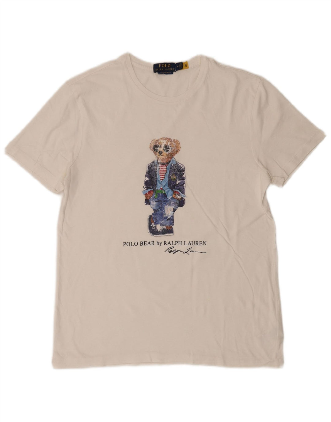 Мужская футболка с рисунком POLO RALPH LAUREN, топ среднего размера, белый хлопок