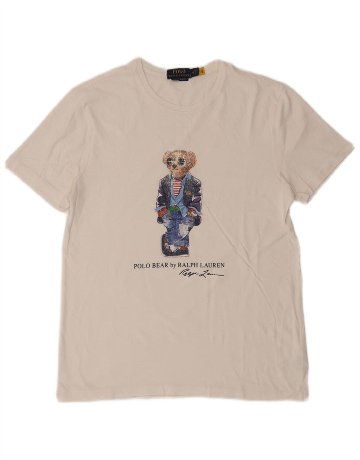 Мужская футболка с рисунком POLO RALPH LAUREN, топ среднего размера, белый хлопок