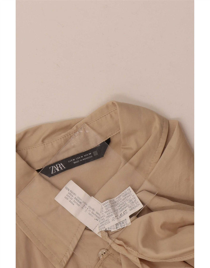 Женская рубашка Zara UK 14, средний цвет, бежевый хлопок