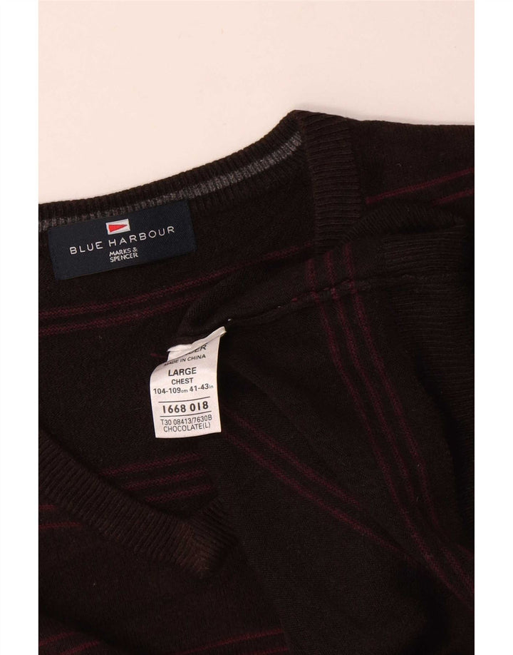 Мужской джемпер с v-образным вырезом Marks & Spencer Blue Harbour, большой коричневый в полоску