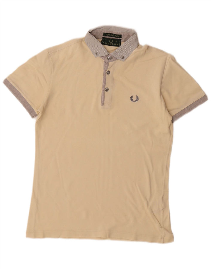 Мужская рубашка-поло Fred Perry маленького размера из хлопка белого цвета