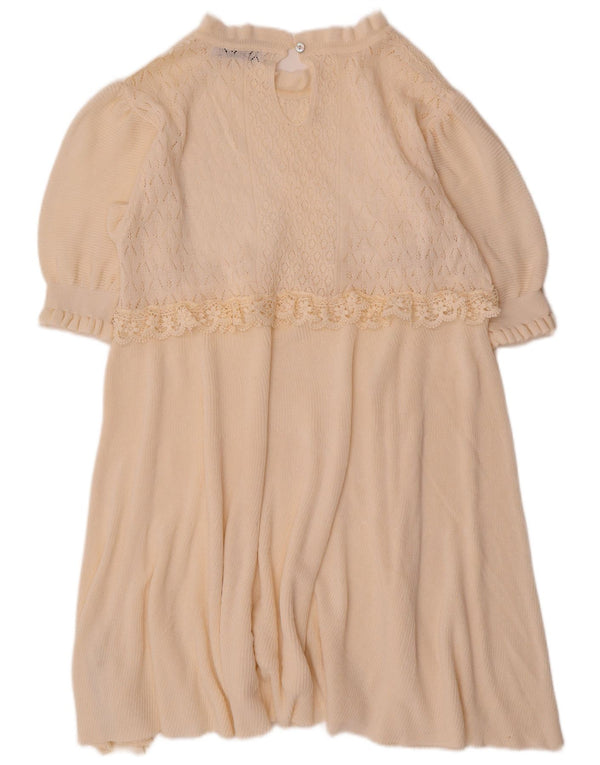 Zara Женское трикотажное многоуровневое платье с рукавом 3/4 UK 14 Medium Off White Polyester