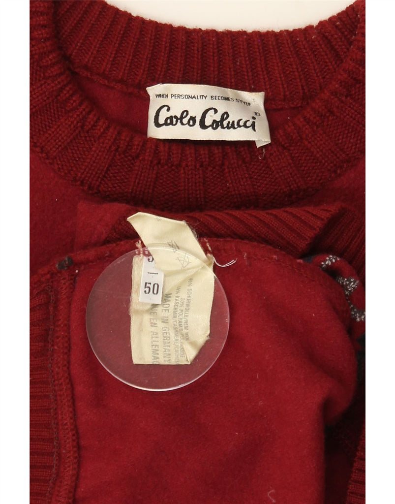 CARLO COLUCCI Womens Crew Neck Jumper Sweater IT 50 XL Burgundy Fair Isle Vintage Carlo Colucci and Second-Hand Carlo Colucci from Messina Hembry 