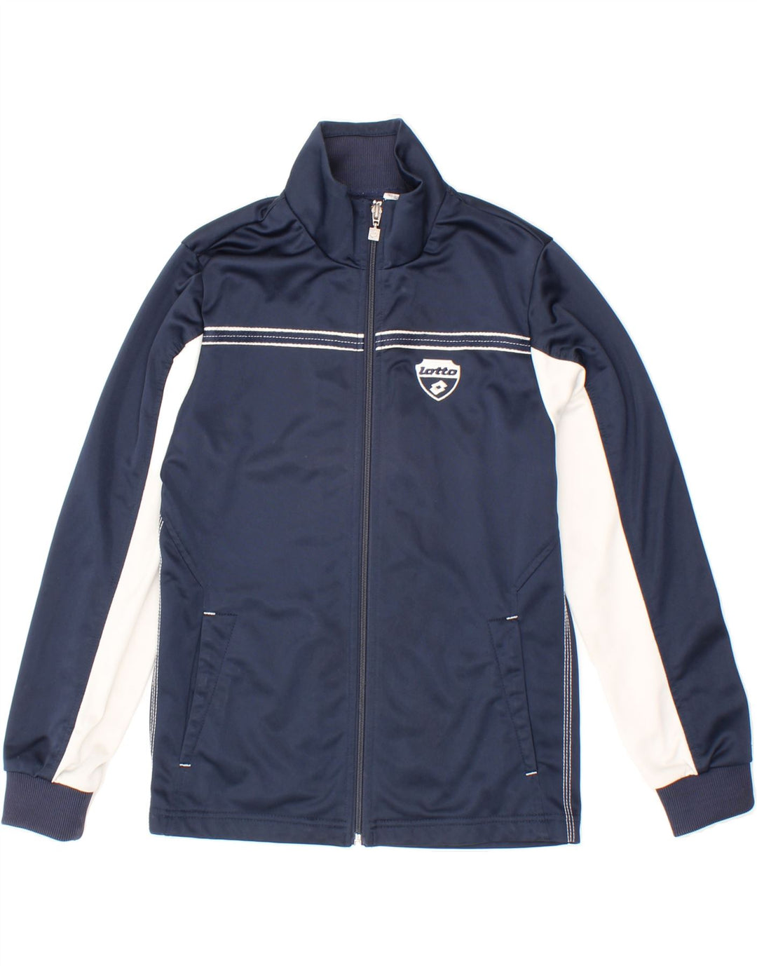 LOTTO Boys Tracksuit Top Jacket 11-12 Years Medium Navy Blue Colourblock Vintage Lotto and Second-Hand Lotto from Messina Hembry 