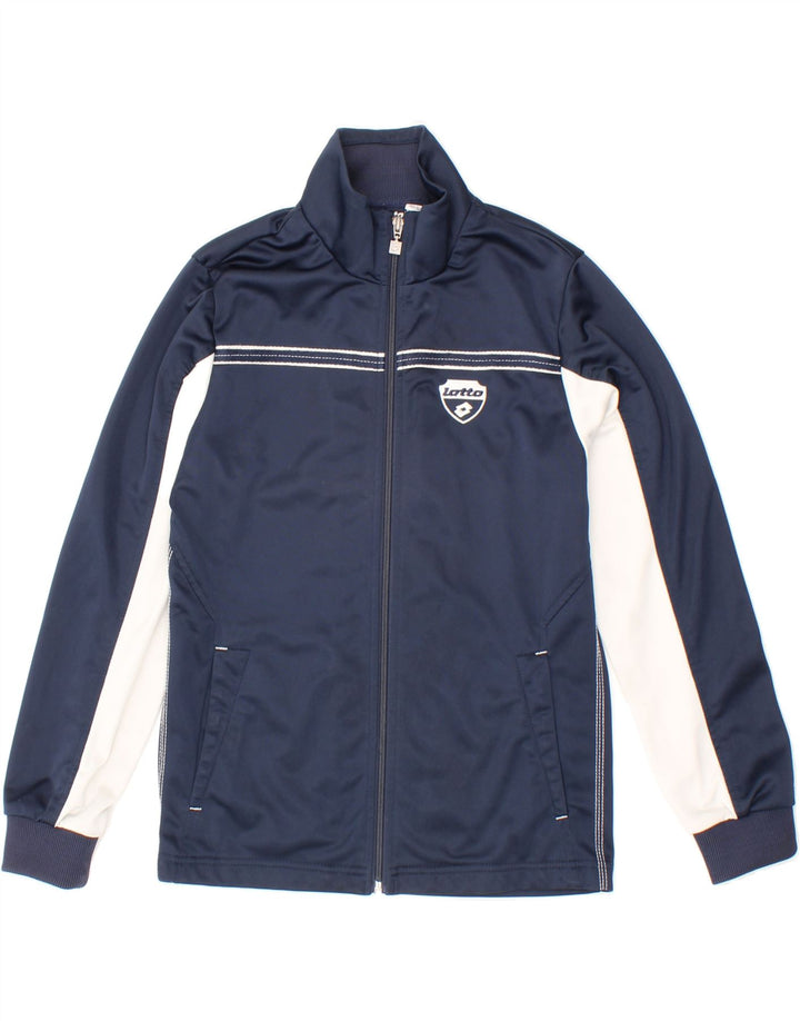 LOTTO Boys Tracksuit Top Jacket 11-12 Years Medium Navy Blue Colourblock Vintage Lotto and Second-Hand Lotto from Messina Hembry 