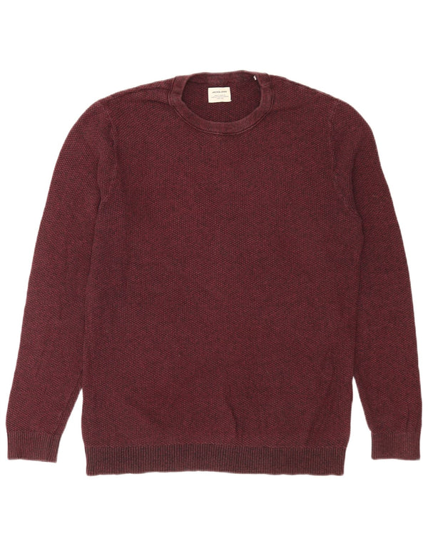 Мужской джемпер с круглым вырезом Jack & Jones, большой бордовый хлопковый свитер