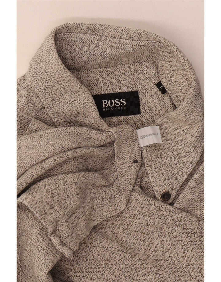 Мужская фланелевая рубашка Hugo Boss, большой серый хлопок с крапинками