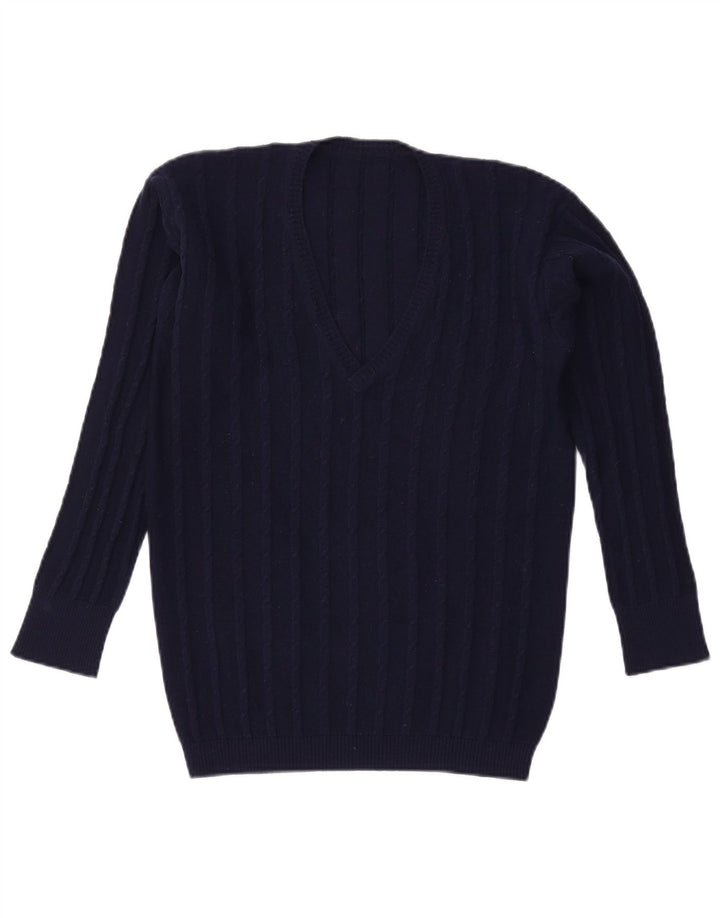 ВИНТАЖНЫЙ женский джемпер с v-образным вырезом, Великобритания 16, большой темно-синий