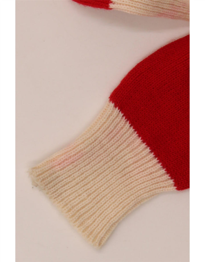 ВИНТАЖНЫЙ женский свитер с воротником поло IT 48 XL, красный акрил с цветными блоками