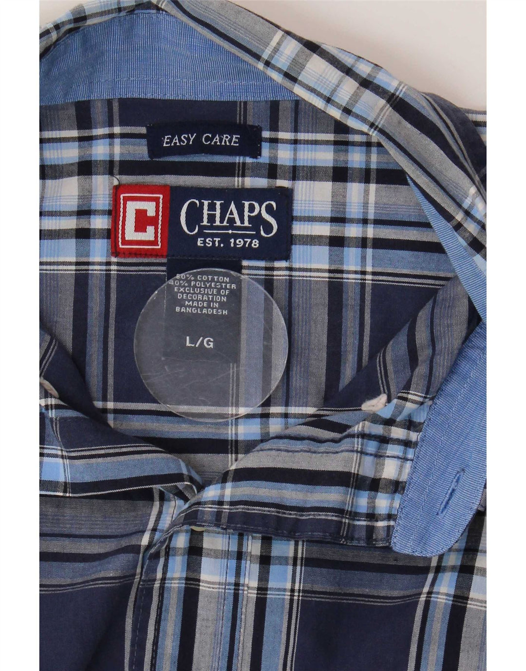 Мужская рубашка Chaps с коротким рукавом, легкая в уходе, большая темно-синяя клетка, хлопковая рубашка