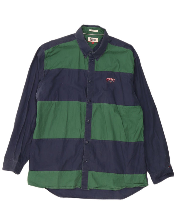 Мужская рубашка свободного кроя TOMMY HILFIGER XL, темно-синяя, хлопок с цветными блоками