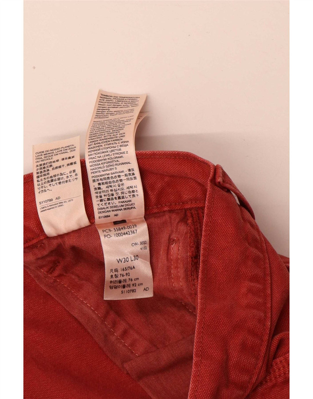 Мужские прямые джинсы-карго Levi's W30 L30 красные, хлопковые