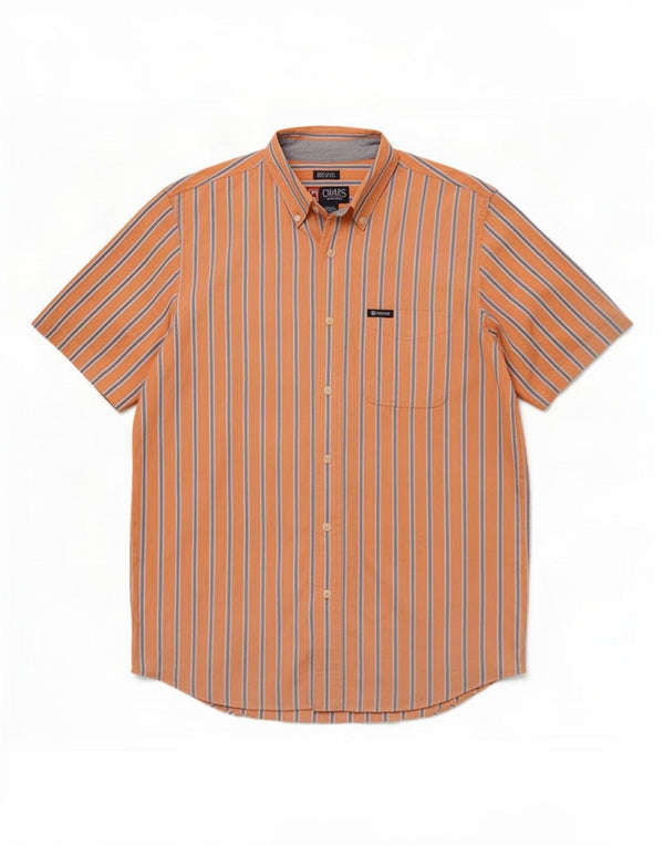 Chaps Mens Short Sleeve Shirt Large Orange Striped Cotton