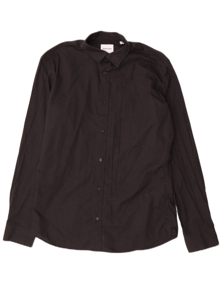 Мужская рубашка Jack & Jones из хлопка среднего размера, черная