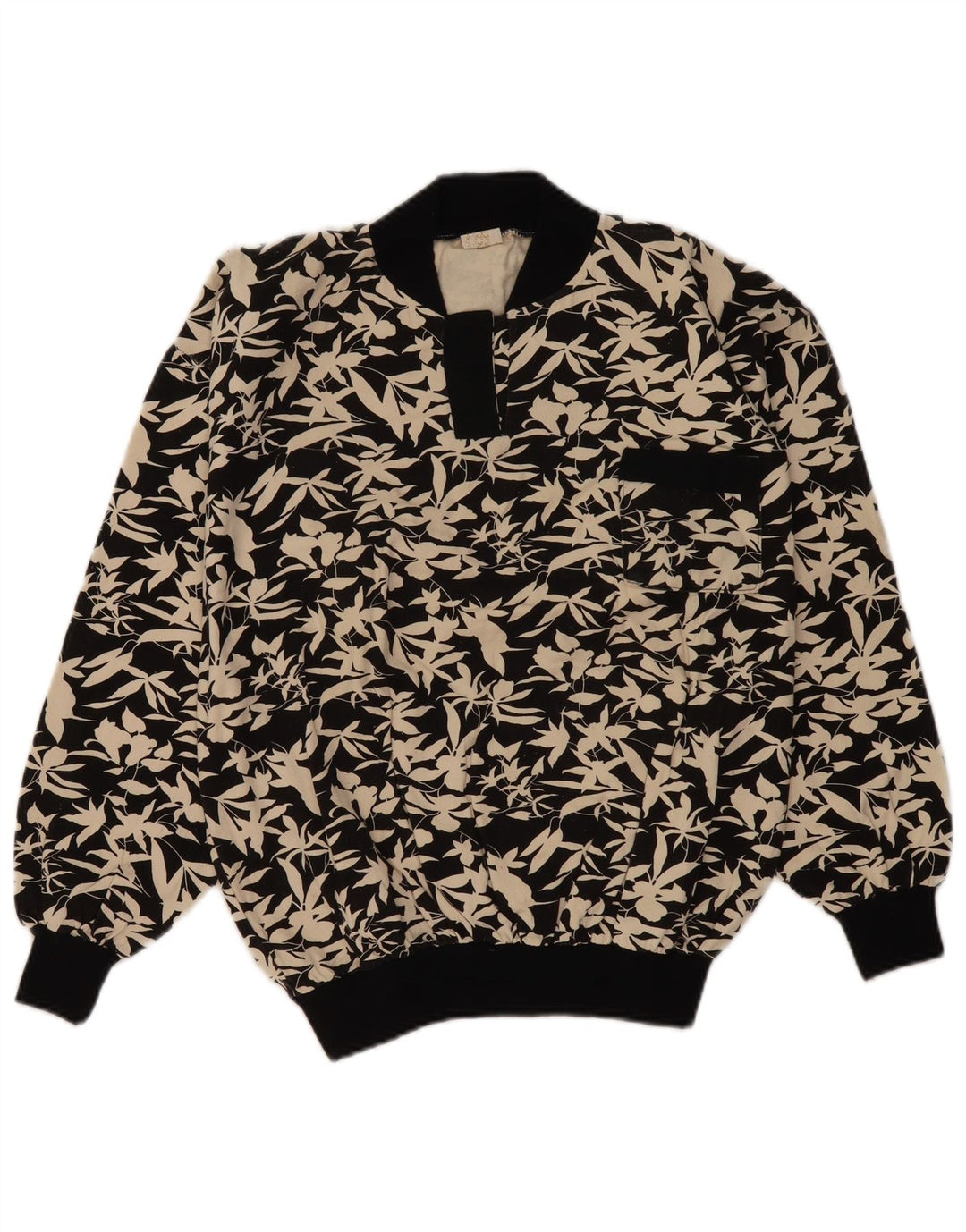 Винтажный женский свитер-свитшот UK 16, большой черный цветочный принт