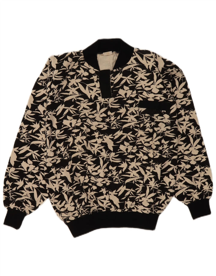 Винтажный женский свитер-свитшот UK 16, большой черный цветочный принт