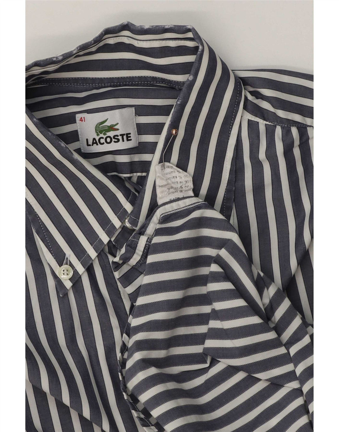Мужская рубашка Lacoste, размер 41, средний темно-синий, хлопок в тонкую полоску