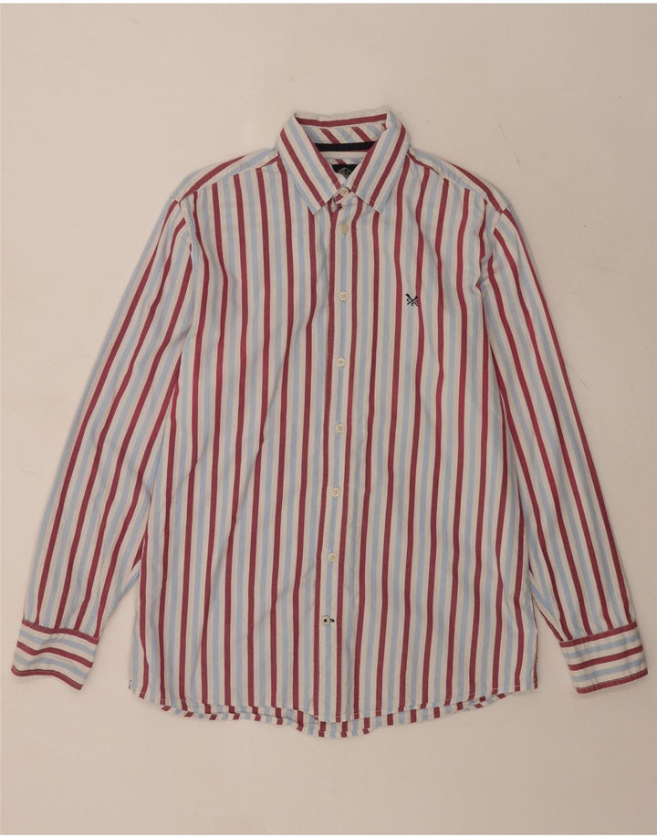 Crew Clothing Мужская рубашка классического кроя из хлопка средней синей полоски