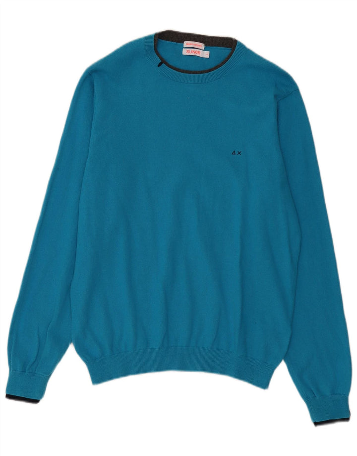 SUN68 Женский свитер с вырезом «лодочка», Великобритания, 16, большой синий хлопок