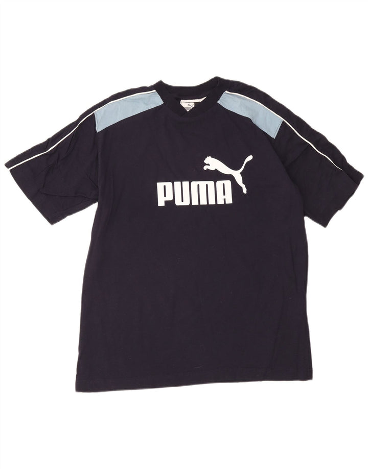 Мужская футболка с рисунком Puma, средний темно-синий, хлопок с цветными блоками