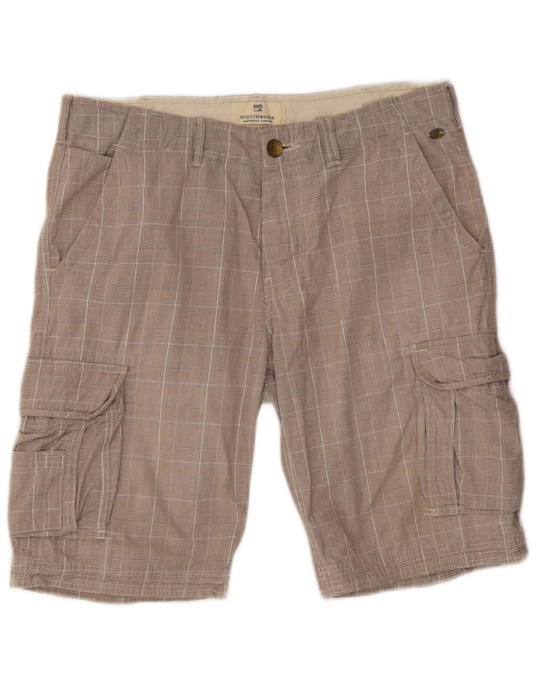 Мужские шорты карго Scotch & Soda W32, хлопковые серые в клетку среднего размера