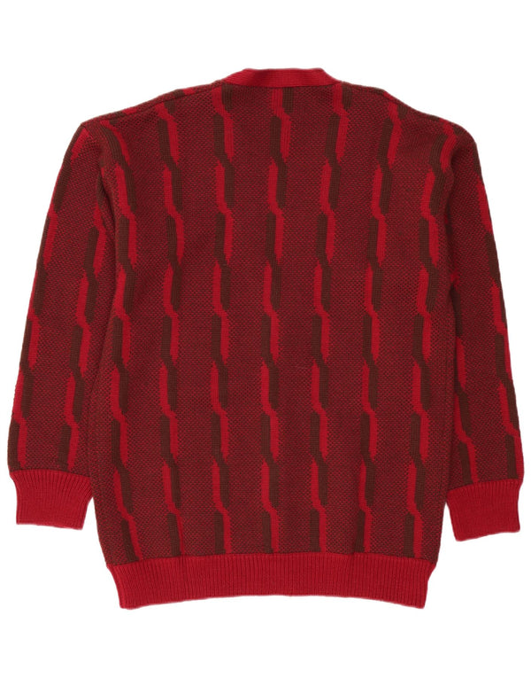 VINTAGE Мужской кардиган-свитер большой бордовый в полоску